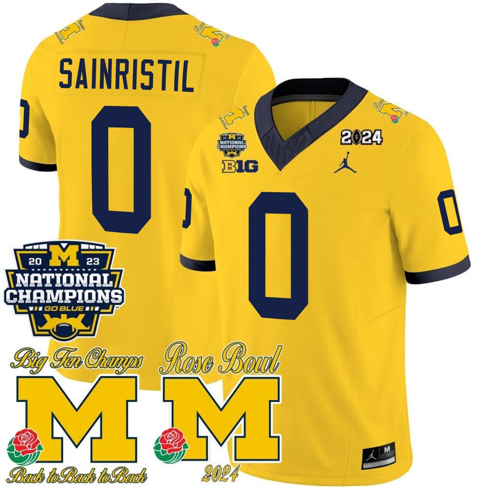 Michigan Wolverines 2023 National Champions & Rose Bowl Patch Vapor Jersey - All Stitched - Image 18