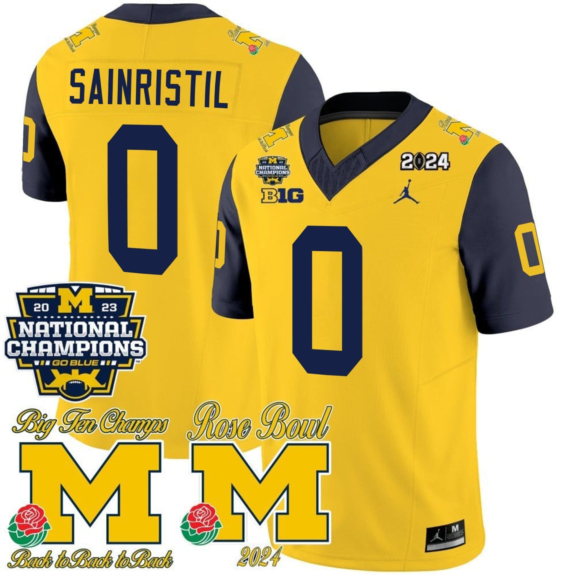 Michigan Wolverines 2023 National Champions & Rose Bowl Patch Vapor Jersey - All Stitched - Image 30