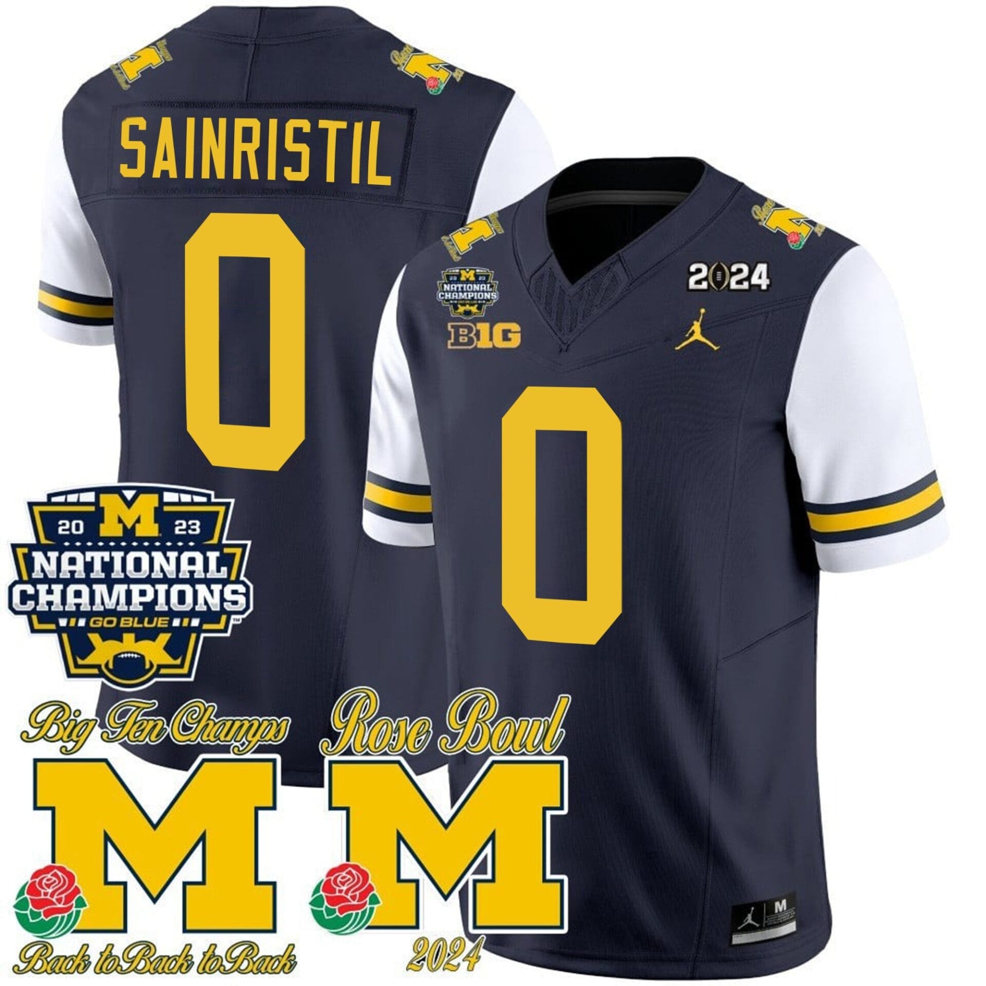 Michigan Wolverines 2023 National Champions & Rose Bowl Patch Vapor Jersey - All Stitched - Image 36