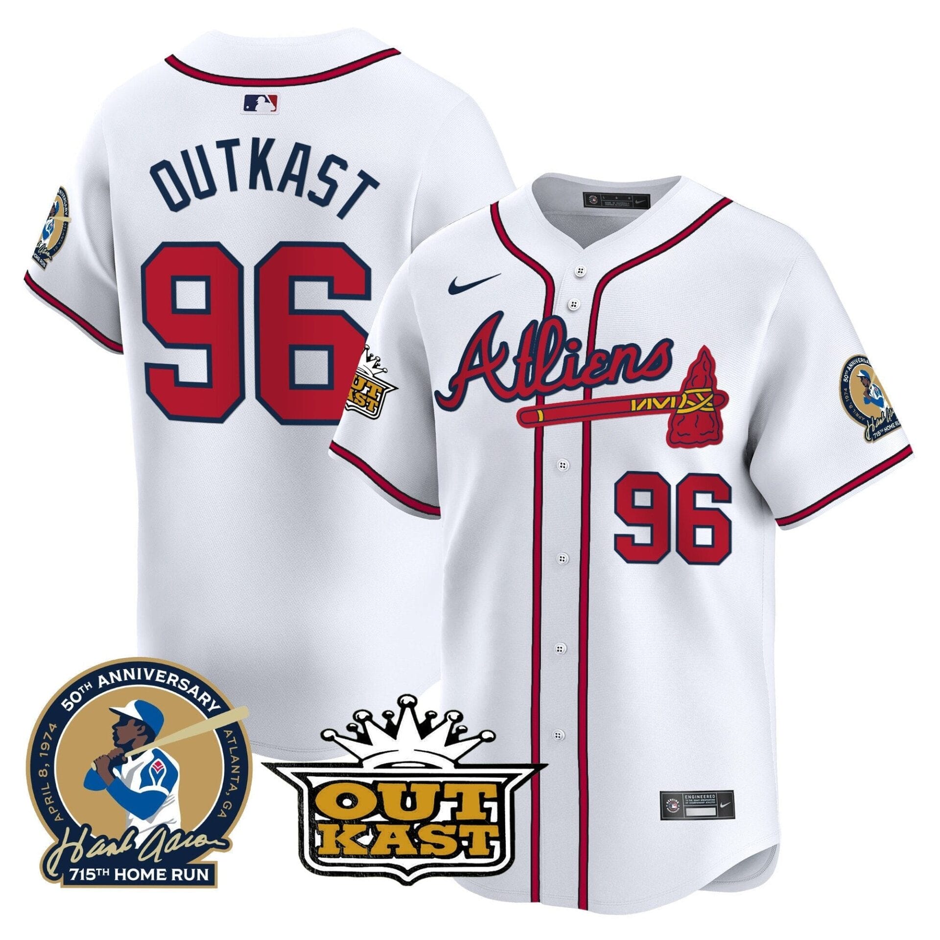 Atlanta Braves Atliens & Hank Aaron Patch Vapor Premier Limited Jersey - All Stitched - Image 53