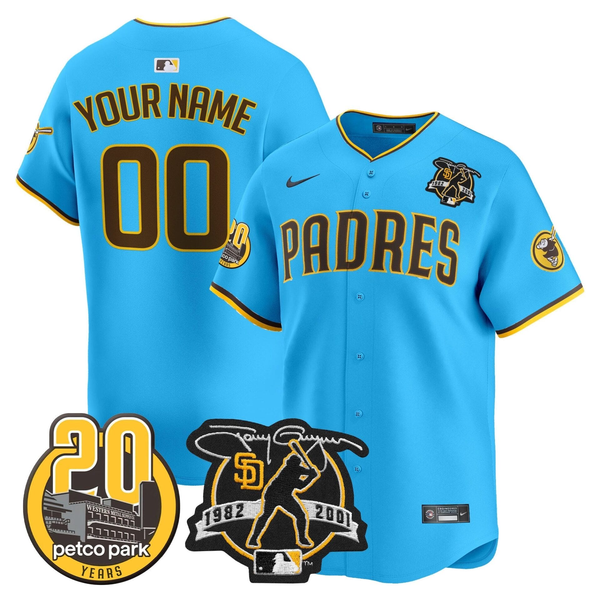 Padres Tony Gwynn & Petco Park 20th Patch Vapor Premier Limited Custom Jersey V2 ·All Stitched - Image 2