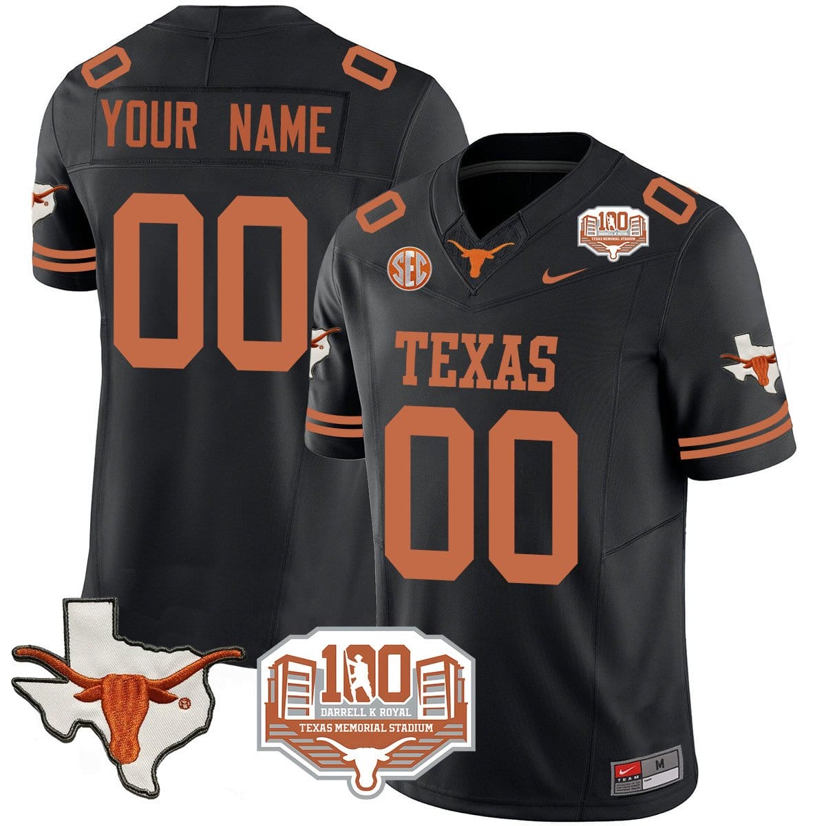 Custom Texas Longhorns 2024 Vapor Jersey - 100 years of Darrell K Royal - All Stitched - Image 3