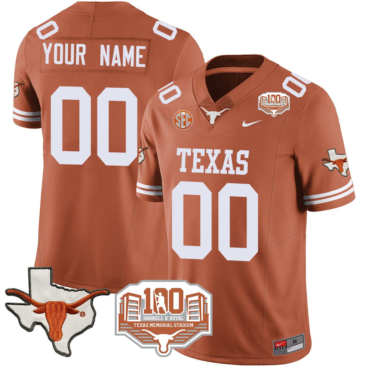 Custom Texas Longhorns 2024 Vapor Jersey - 100 years of Darrell K Royal - All Stitched - Image 4