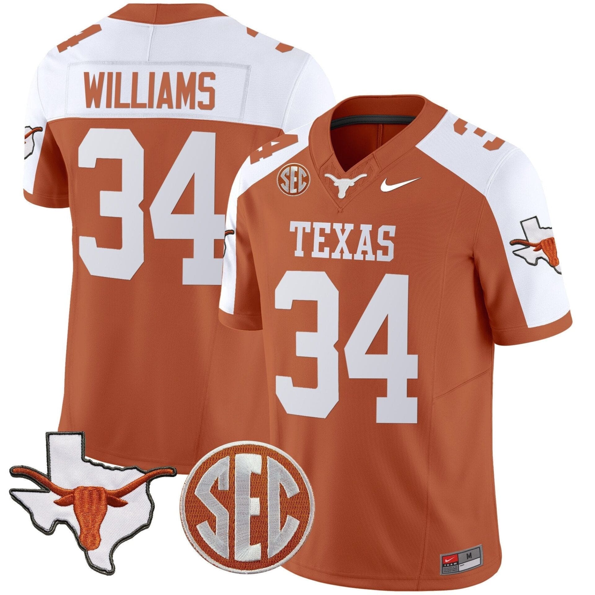 Texas Longhorns State Map & Sec Patch Vapor Limited Jersey V5 - All Stitched - Image 28