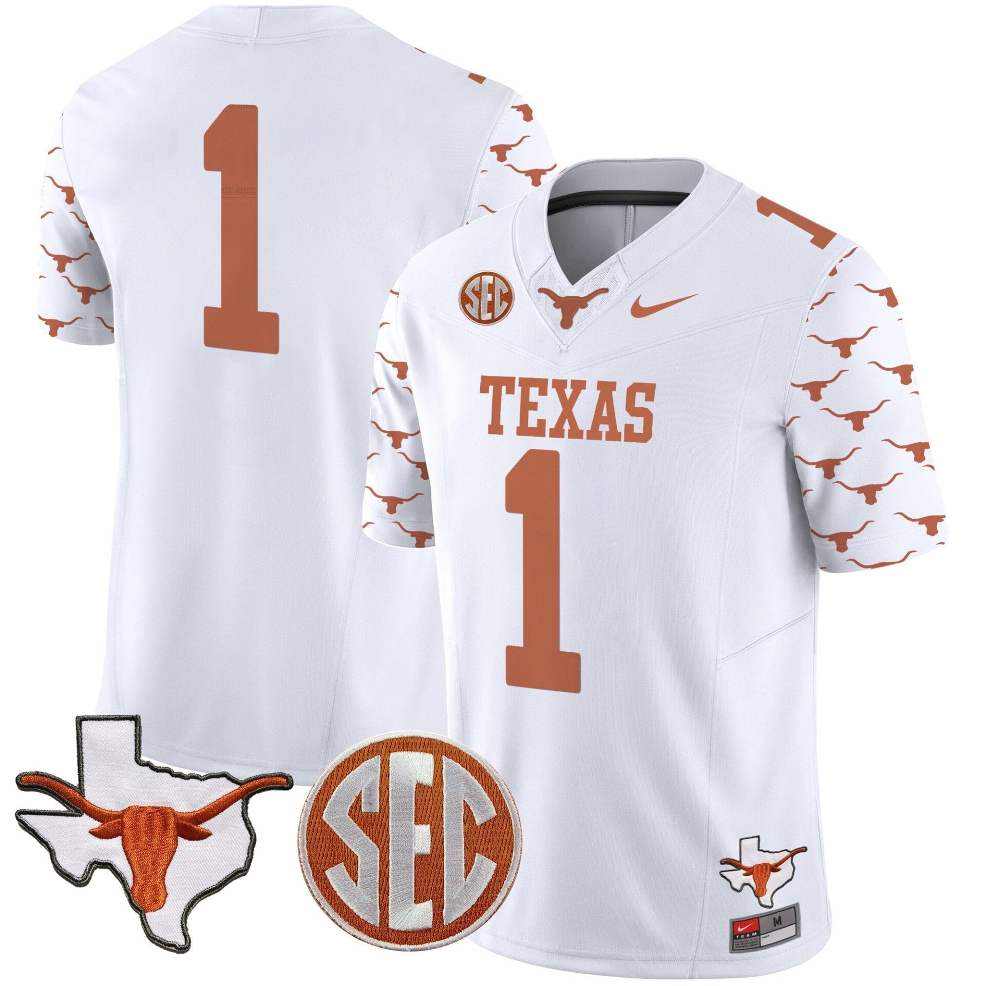 Texas Longhorns State Map & Sec Patch Vapor Limited Jersey V5 - All Stitched - Image 12