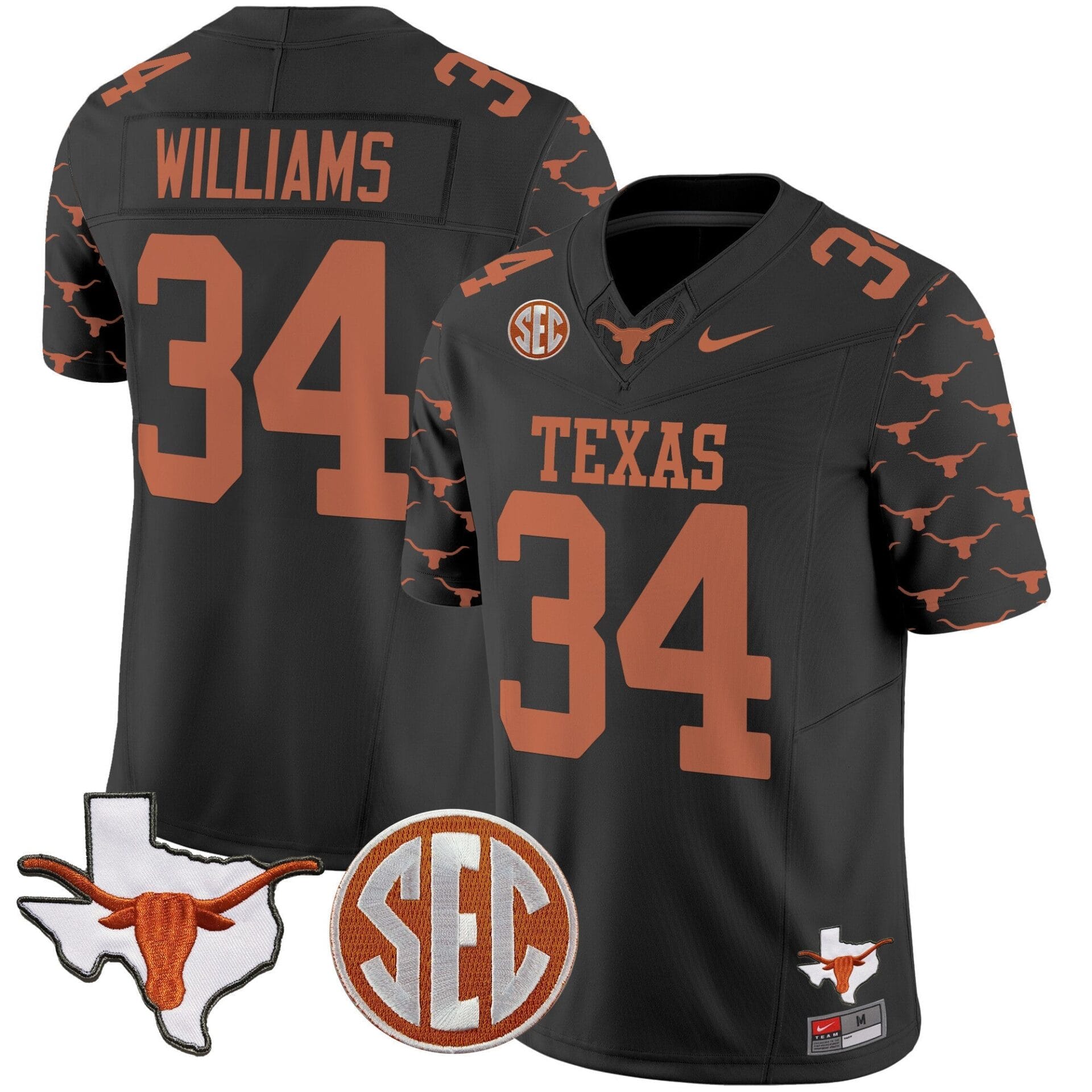 Texas Longhorns State Map & Sec Patch Vapor Limited Jersey V5 - All Stitched - Image 4