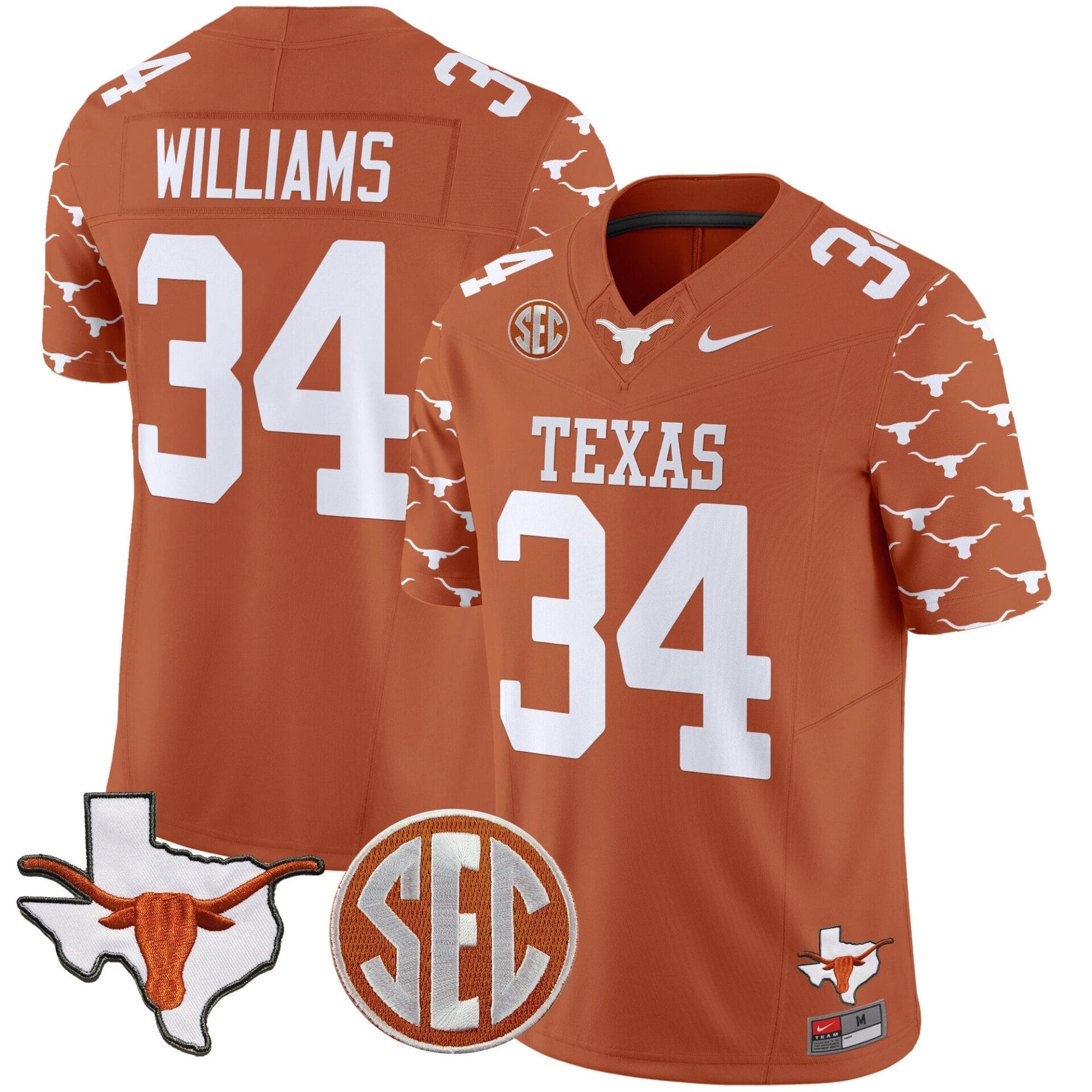 Texas Longhorns State Map & Sec Patch Vapor Limited Jersey V5 - All Stitched - Image 16