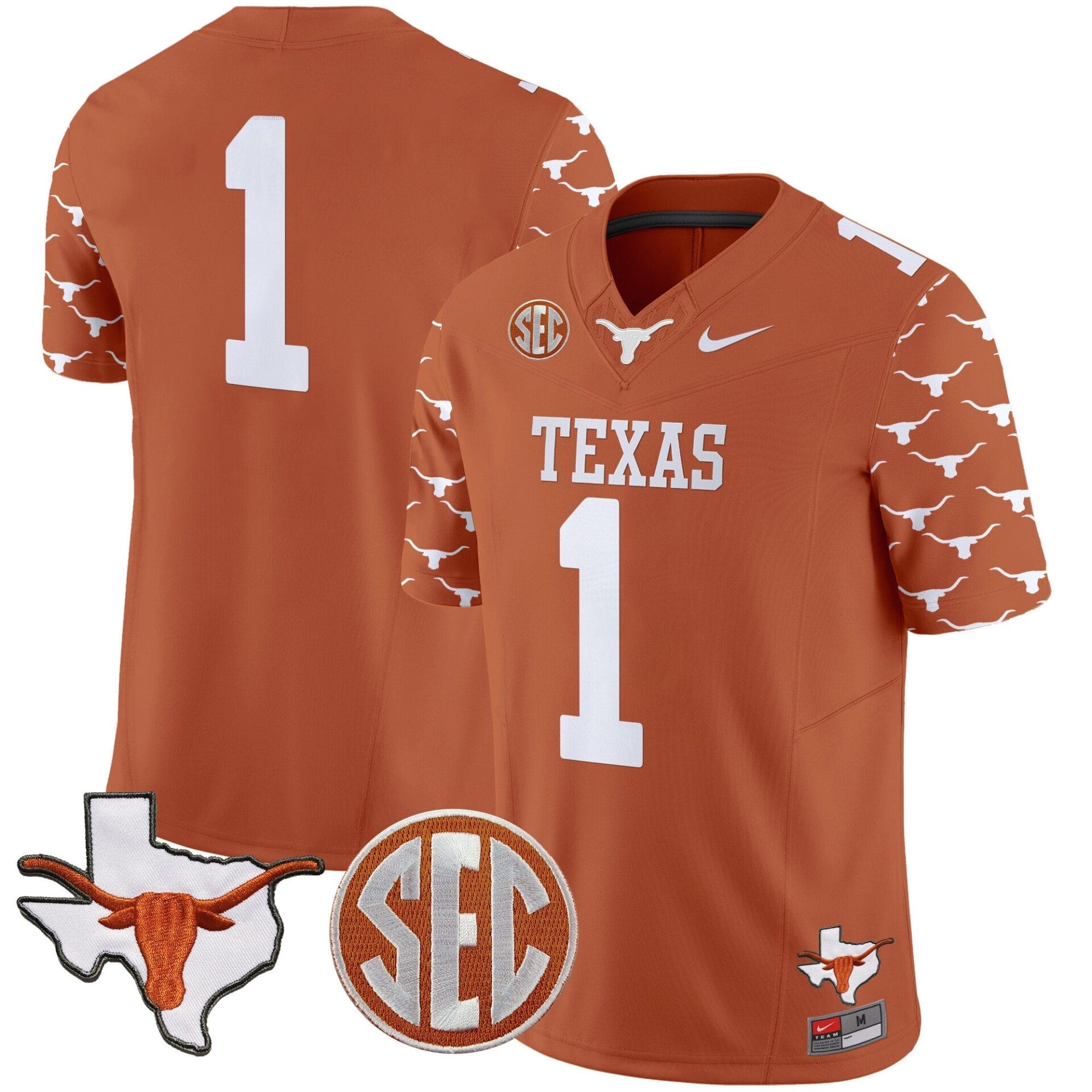 Texas Longhorns State Map & Sec Patch Vapor Limited Jersey V5 - All Stitched - Image 18