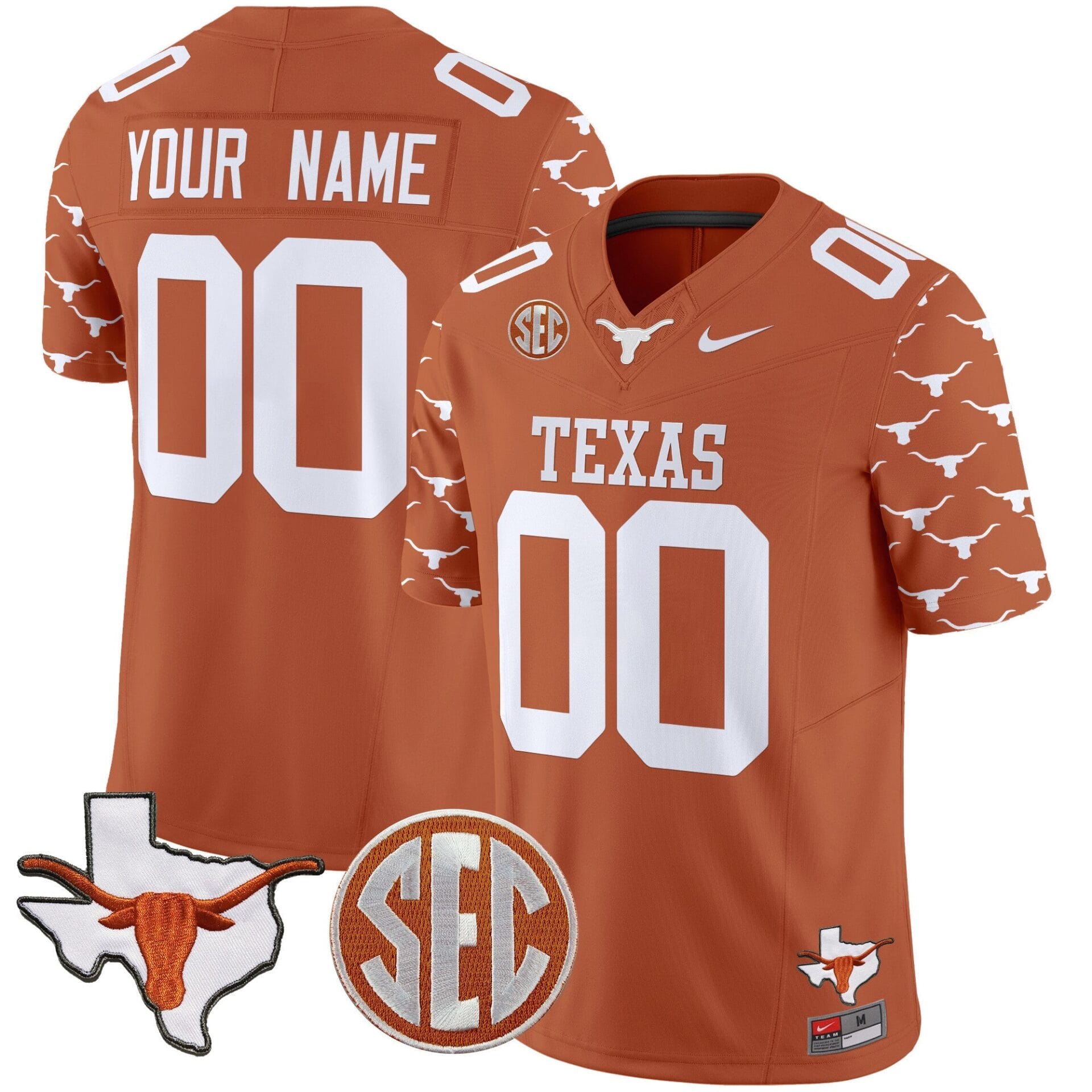Texas Longhorns State Map & Sec Patch Vapor Limited Custom Jersey V5 - All Stitched - Image 3