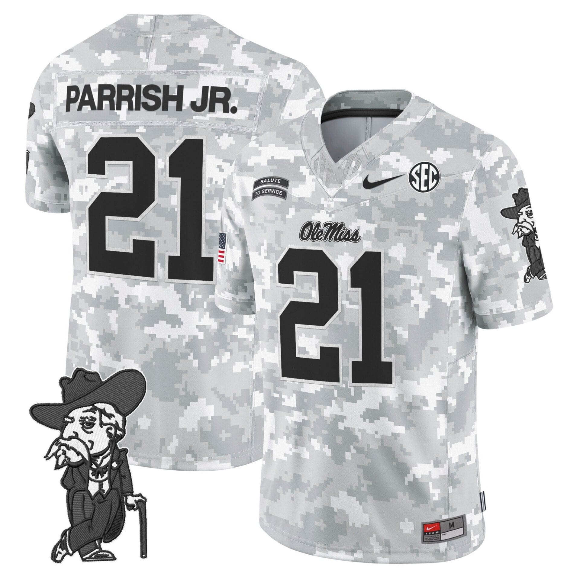 Ole Miss Rebels 2024 Salute to Service Vapor Limited Jersey - Arctic Camo - All Stitched - Image 2