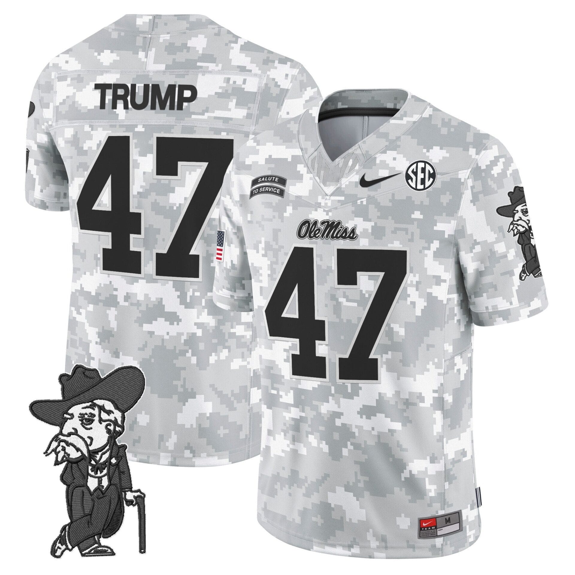 Ole Miss Rebels 2024 Salute to Service Vapor Limited Jersey - Arctic Camo - All Stitched - Image 7
