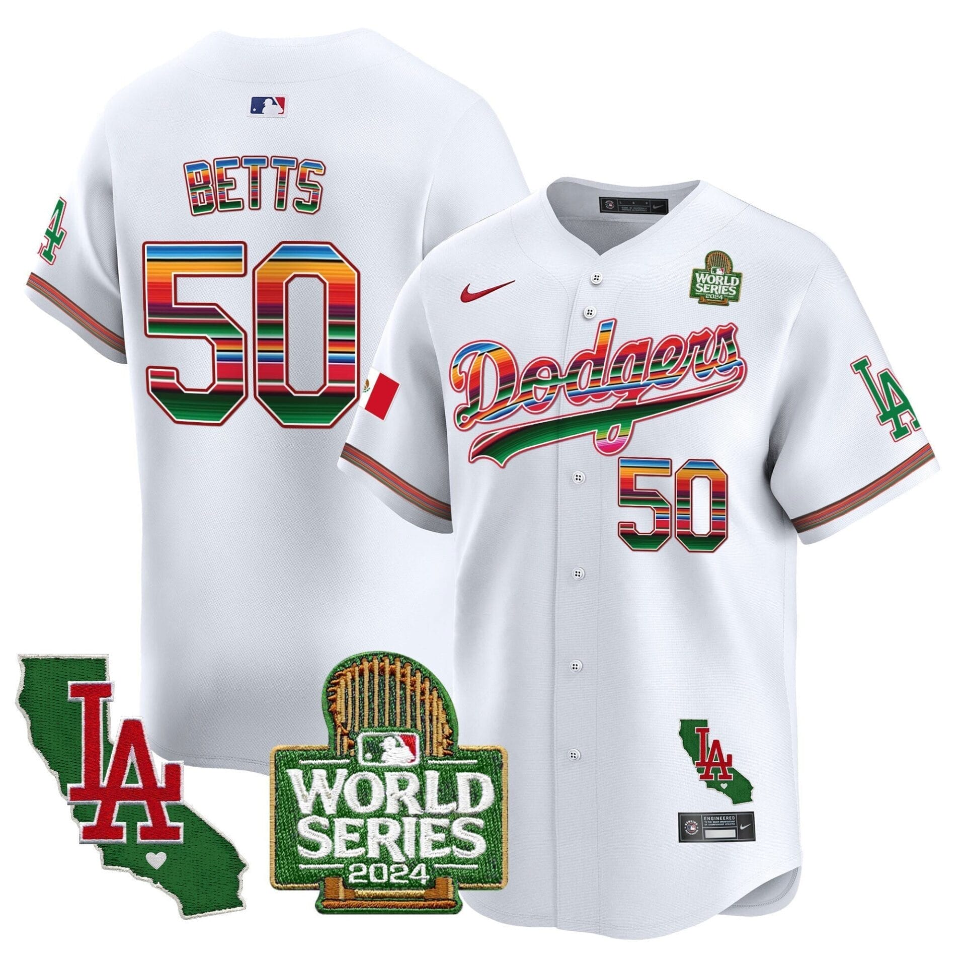 Dodgers Mexico 2024 World Series Vapor Premier Limited Jersey V2 - All Stitched - Image 5
