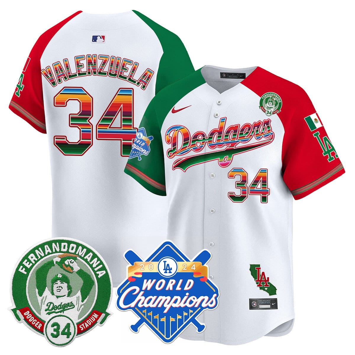 Dodgers Mexico Fernando Memorial & 2024 World Series Champions Patch Jersey - All Stitched - Image 4