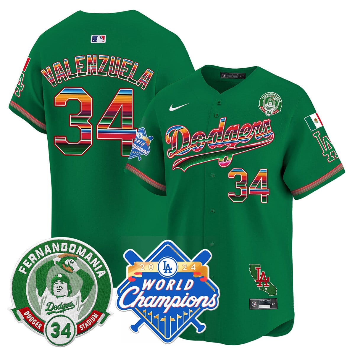 Dodgers Mexico Fernando Memorial & 2024 World Series Champions Patch Jersey - All Stitched - Image 3