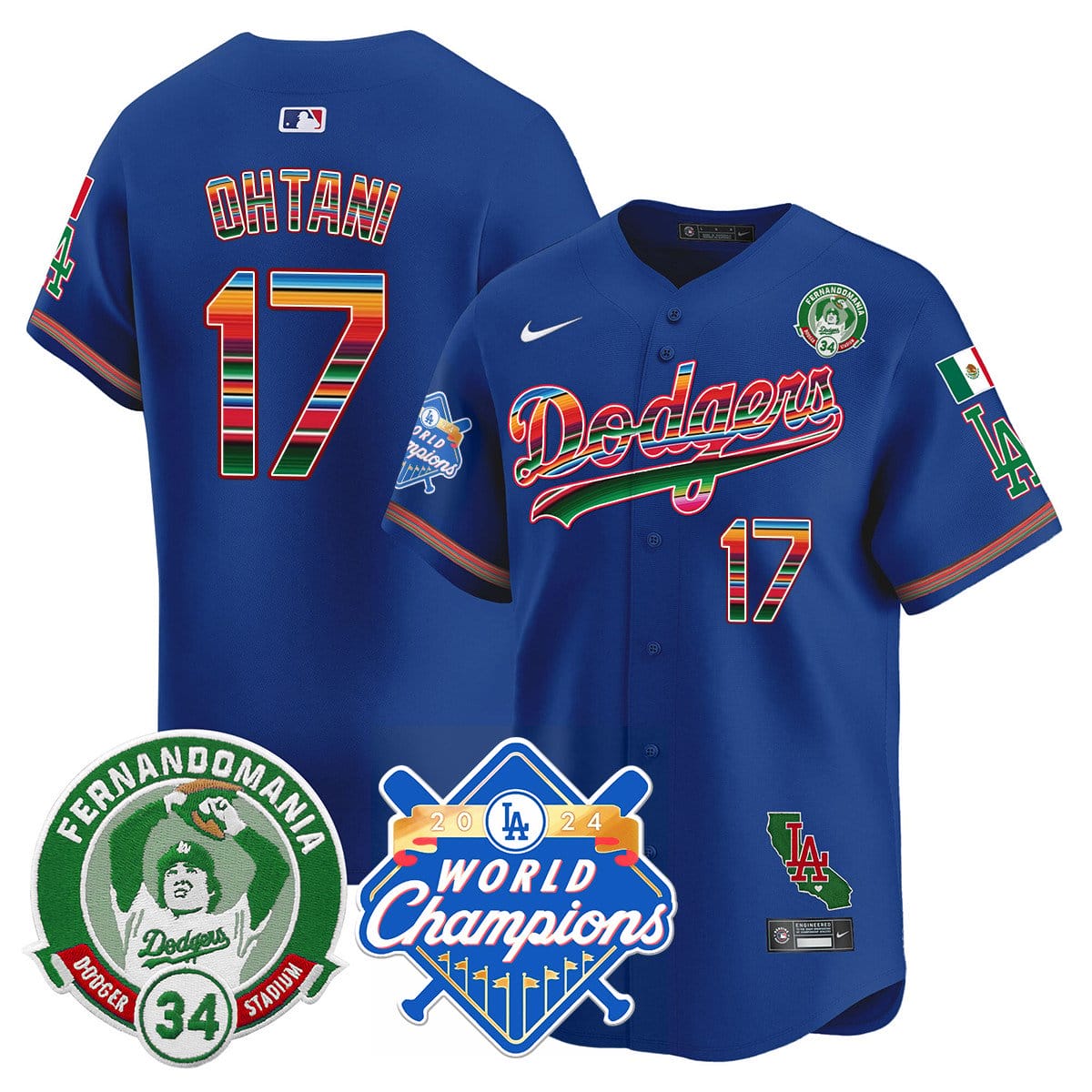 Dodgers Mexico Fernando Memorial & 2024 World Series Champions Patch Jersey - All Stitched - Image 8
