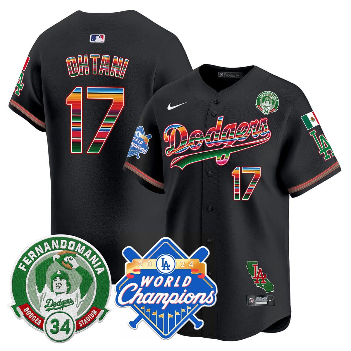 Dodgers Mexico Fernando Memorial & 2024 World Series Champions Patch Jersey - All Stitched - Image 7