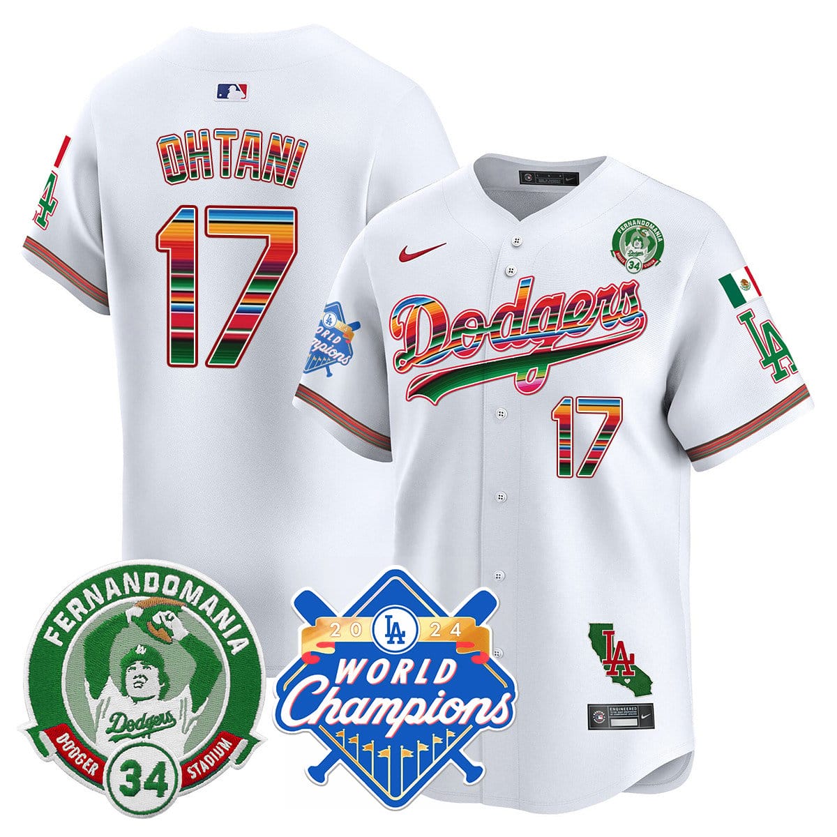 Dodgers Mexico Fernando Memorial & 2024 World Series Champions Patch Jersey - All Stitched - Image 12