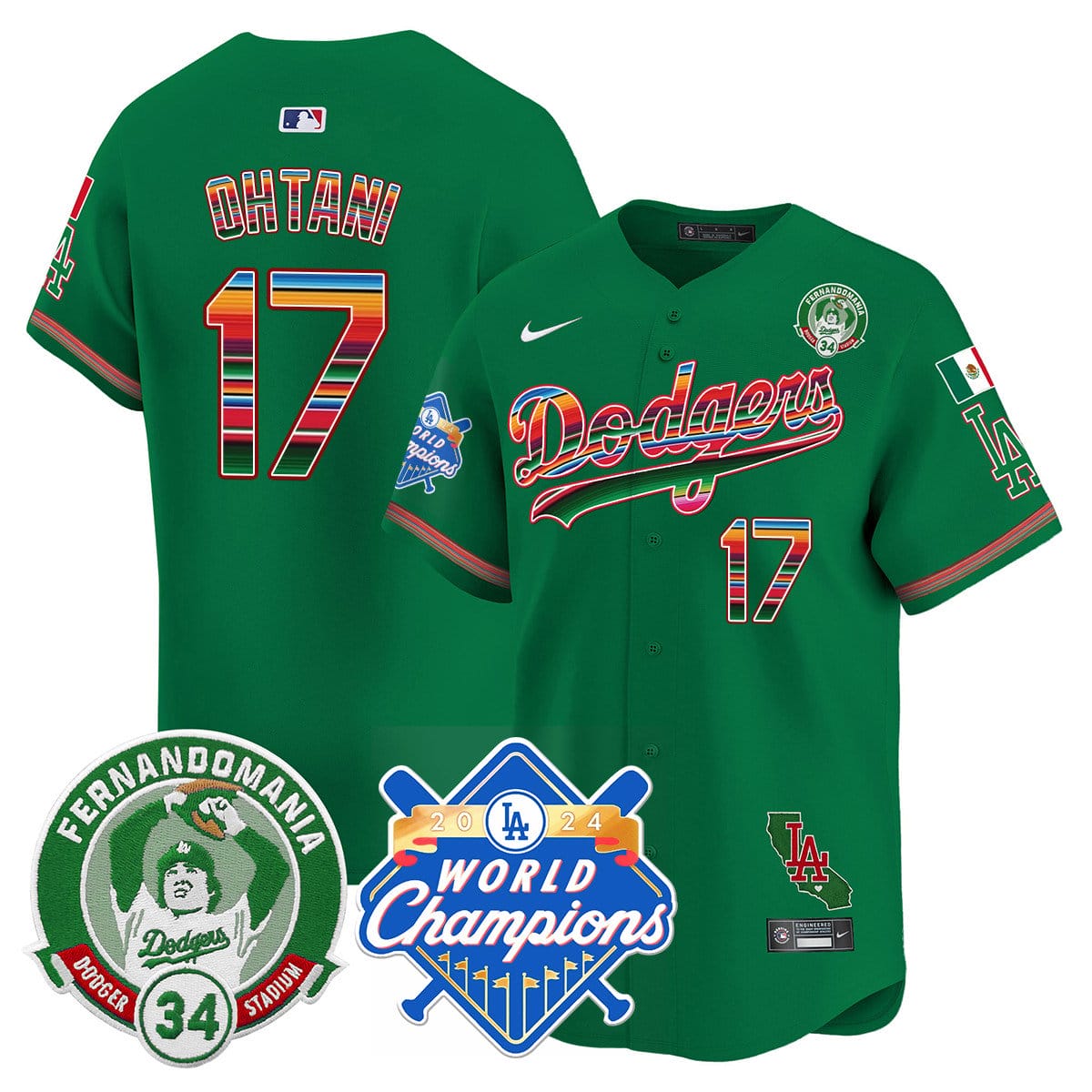 Dodgers Mexico Fernando Memorial & 2024 World Series Champions Patch Jersey - All Stitched - Image 10