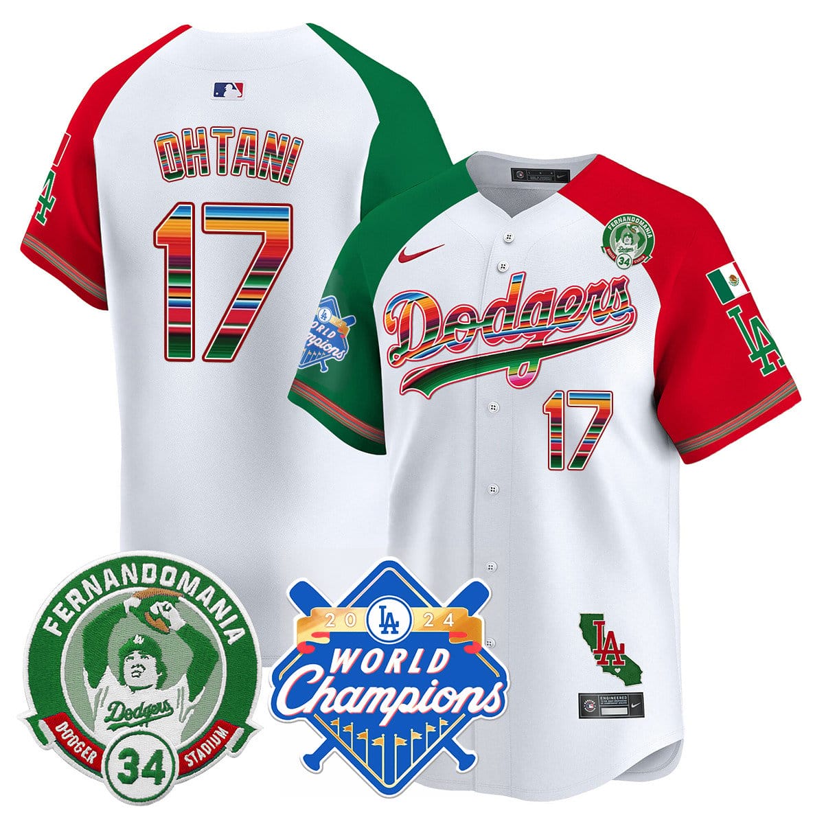 Dodgers Mexico Fernando Memorial & 2024 World Series Champions Patch Jersey - All Stitched - Image 11