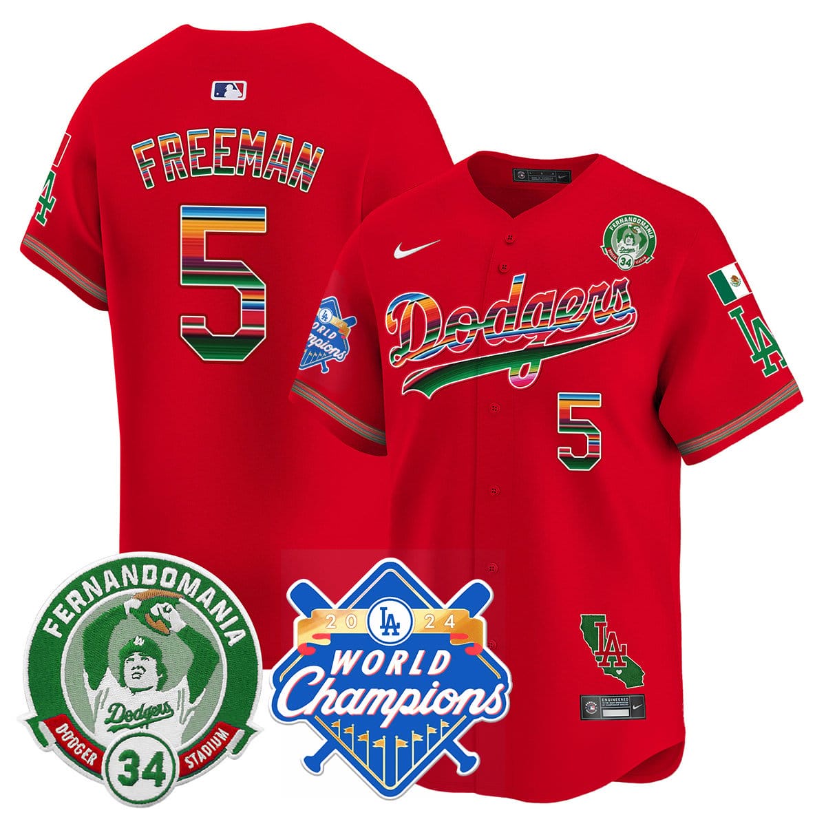 Dodgers Mexico Fernando Memorial & 2024 World Series Champions Patch Jersey - All Stitched - Image 14
