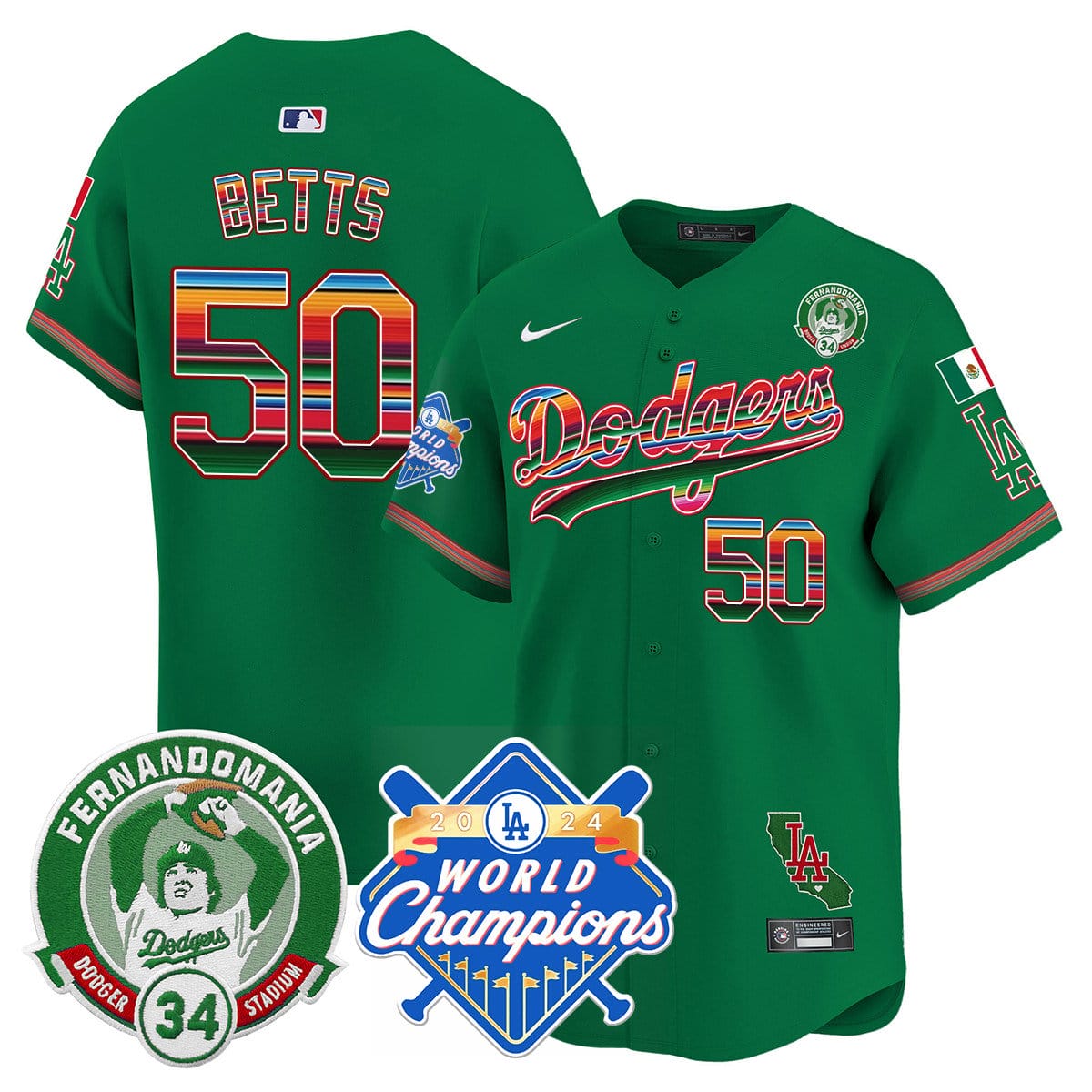 Dodgers Mexico Fernando Memorial & 2024 World Series Champions Patch Jersey - All Stitched - Image 19