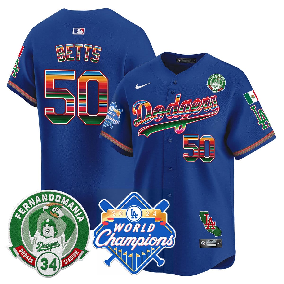 Dodgers Mexico Fernando Memorial & 2024 World Series Champions Patch Jersey - All Stitched - Image 23