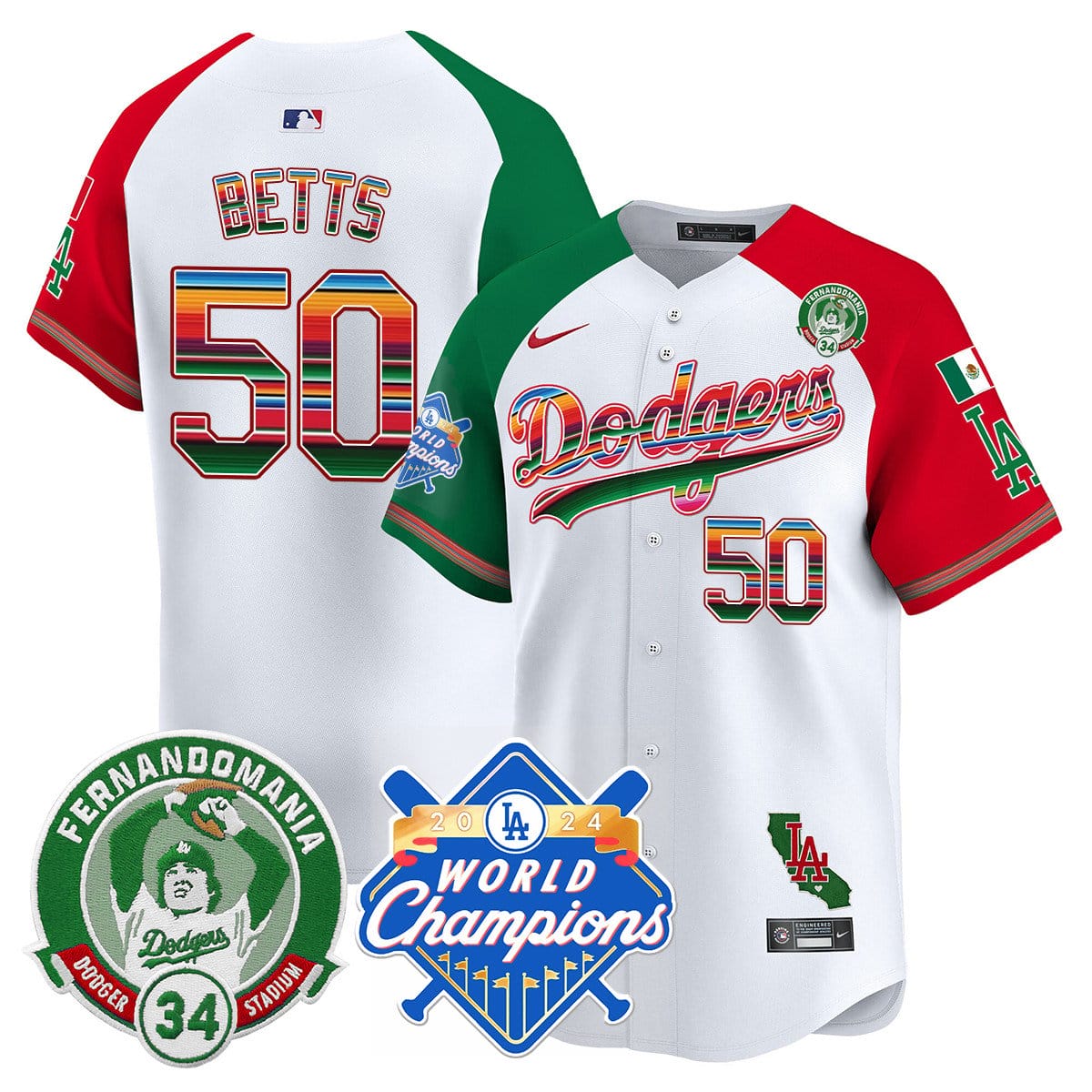 Dodgers Mexico Fernando Memorial & 2024 World Series Champions Patch Jersey - All Stitched - Image 22