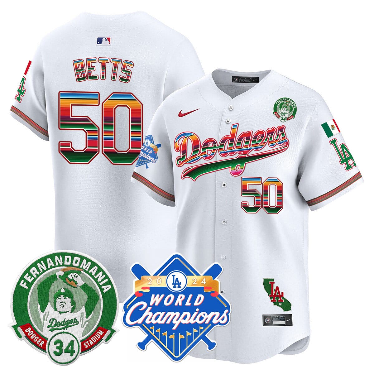 Dodgers Mexico Fernando Memorial & 2024 World Series Champions Patch Jersey - All Stitched - Image 24