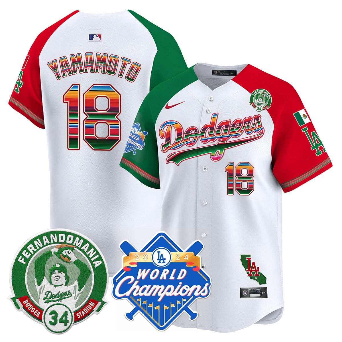 Dodgers Mexico Fernando Memorial & 2024 World Series Champions Patch Jersey - All Stitched - Image 27
