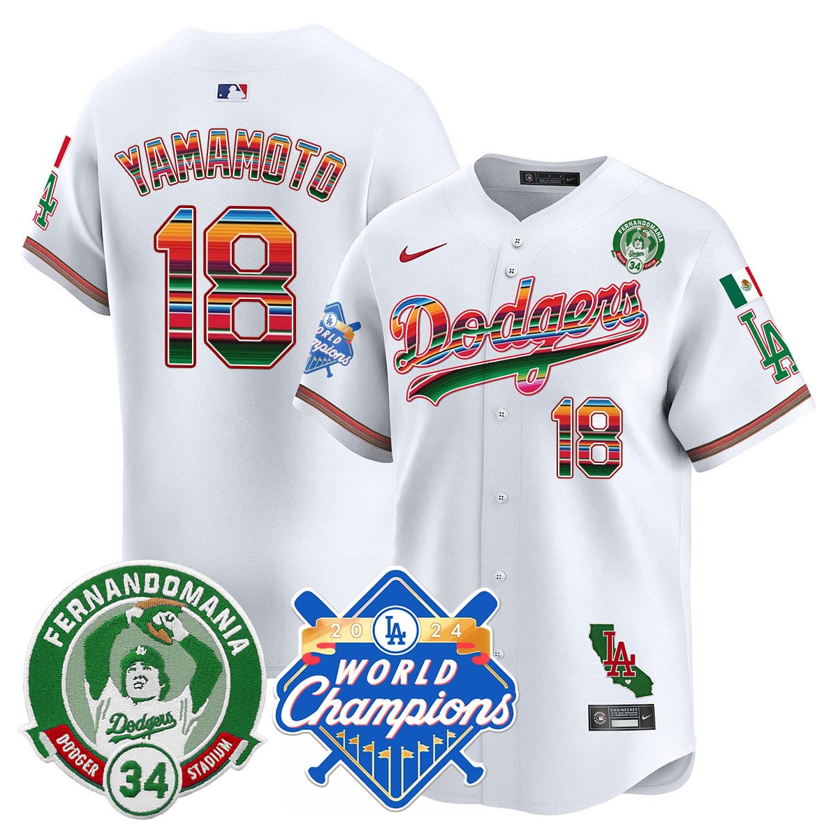 Dodgers Mexico Fernando Memorial & 2024 World Series Champions Patch Jersey - All Stitched - Image 30
