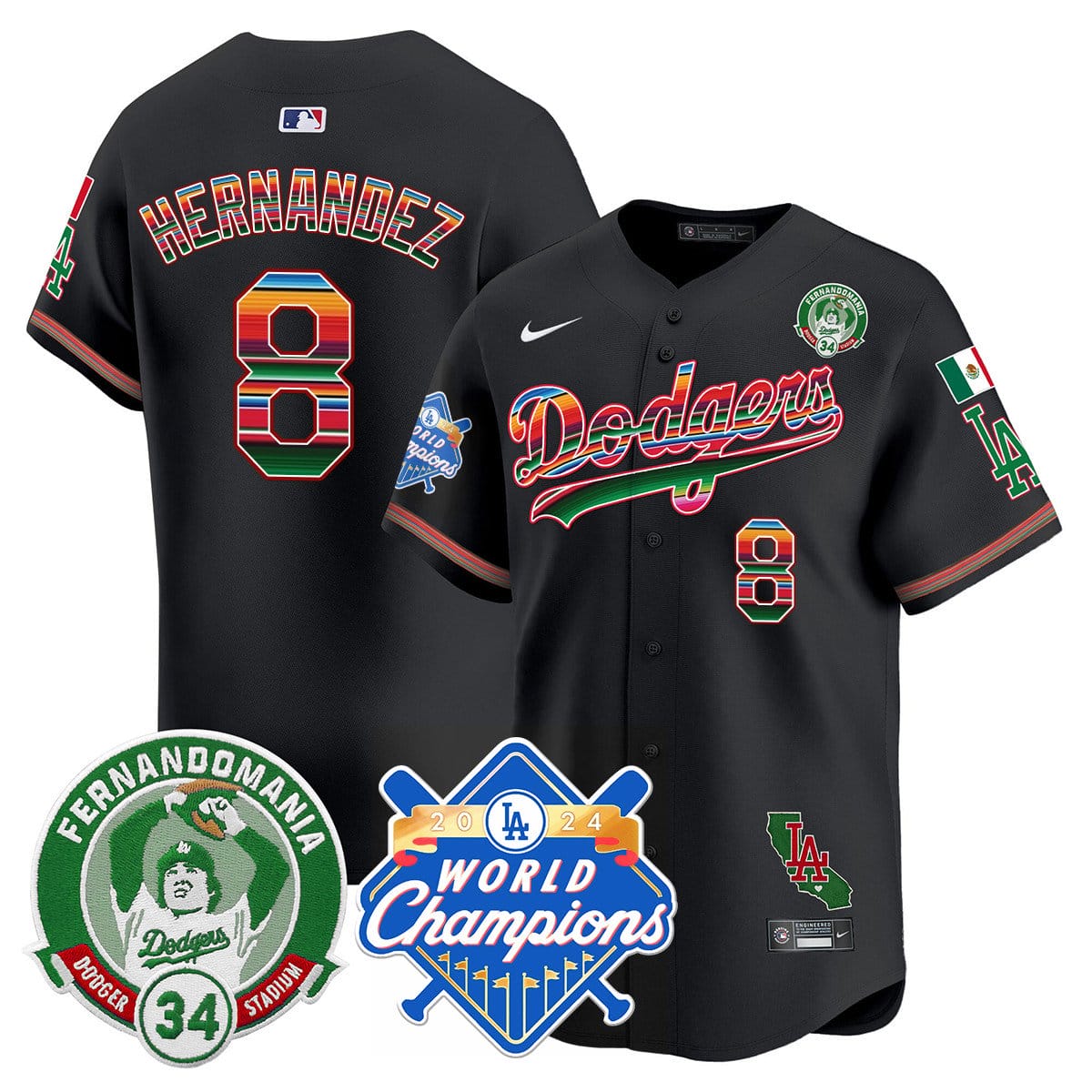 Dodgers Mexico Fernando Memorial & 2024 World Series Champions Patch Jersey - All Stitched - Image 32