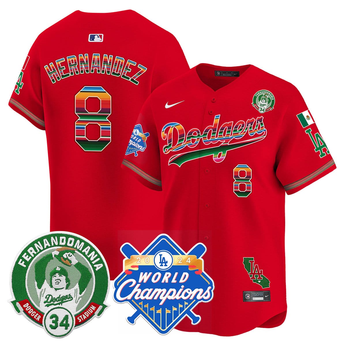Dodgers Mexico Fernando Memorial & 2024 World Series Champions Patch Jersey - All Stitched - Image 35