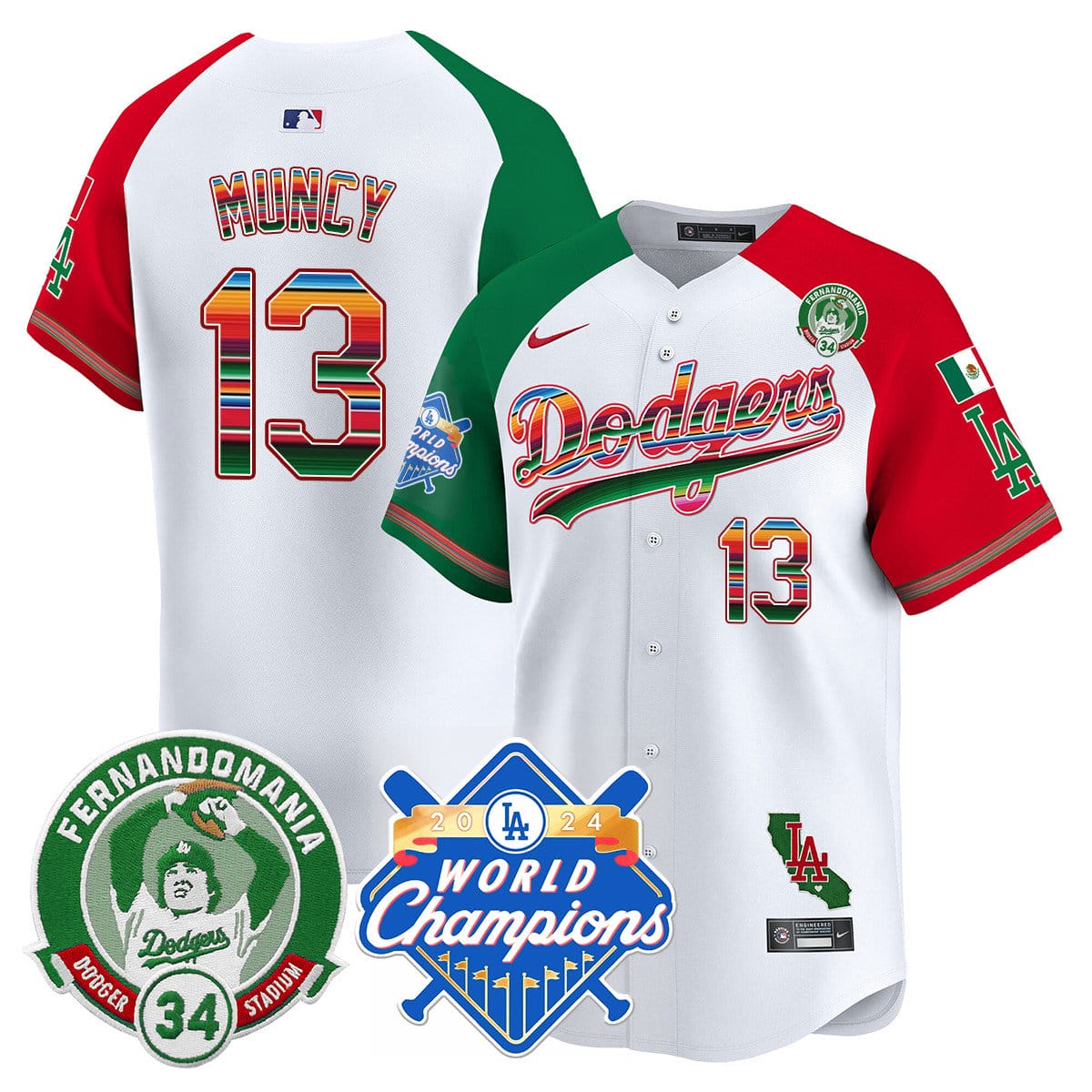Dodgers Mexico Fernando Memorial & 2024 World Series Champions Patch Jersey - All Stitched - Image 37