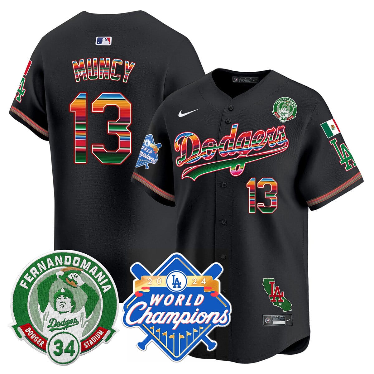 Dodgers Mexico Fernando Memorial & 2024 World Series Champions Patch Jersey - All Stitched - Image 40