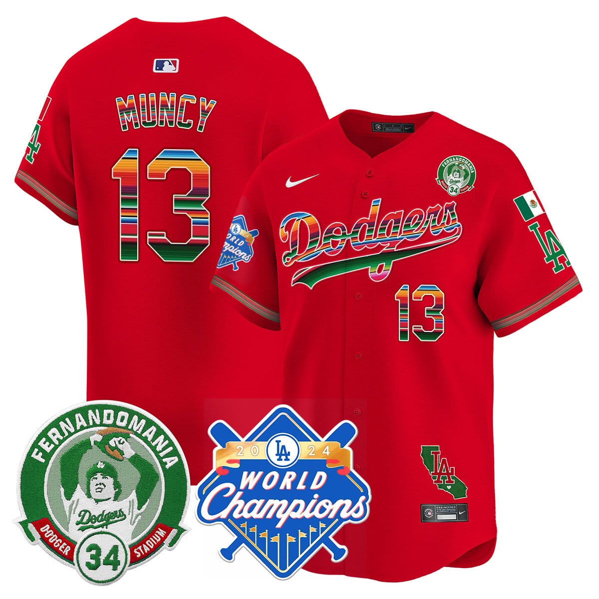 Dodgers Mexico Fernando Memorial & 2024 World Series Champions Patch Jersey - All Stitched - Image 41