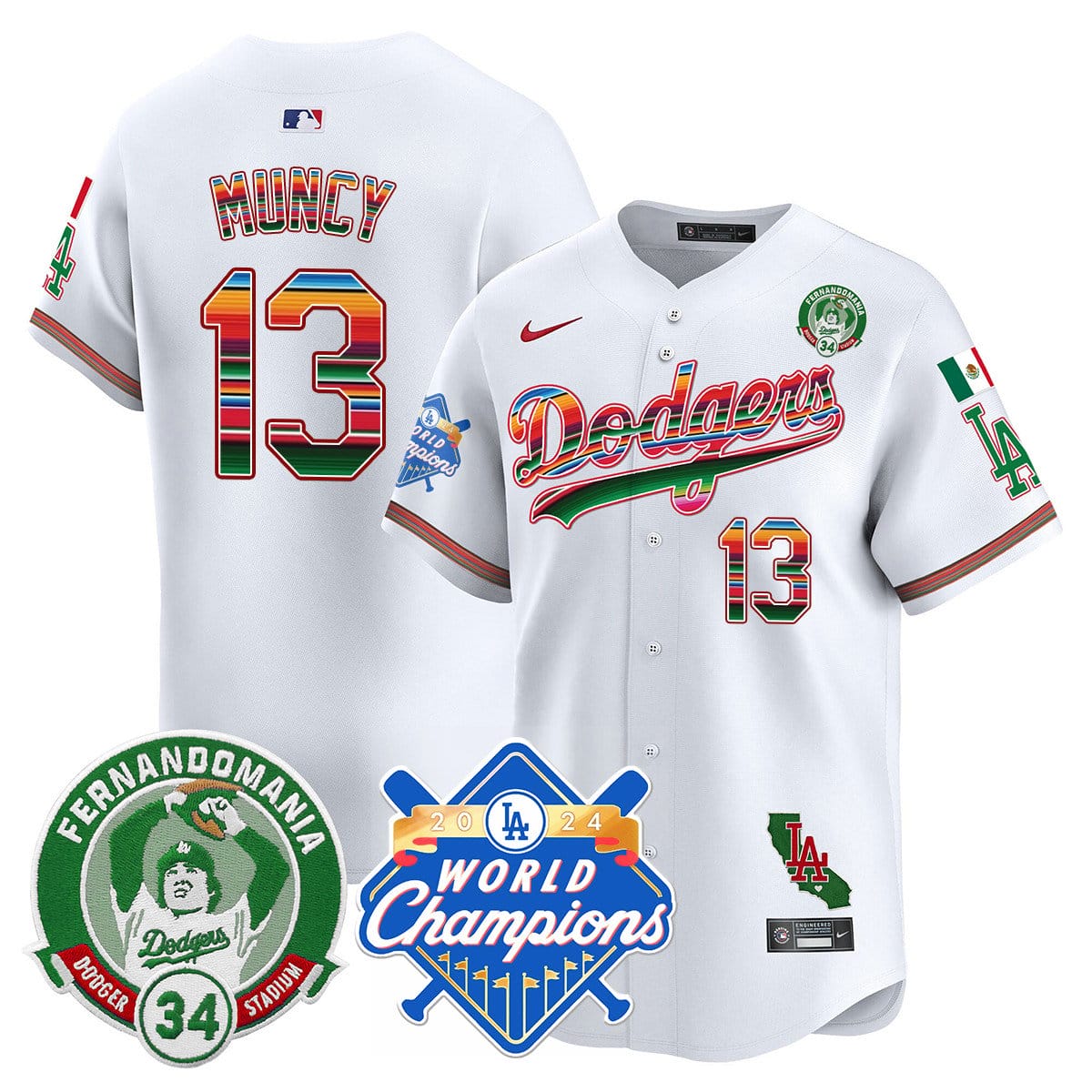 Dodgers Mexico Fernando Memorial & 2024 World Series Champions Patch Jersey - All Stitched - Image 42