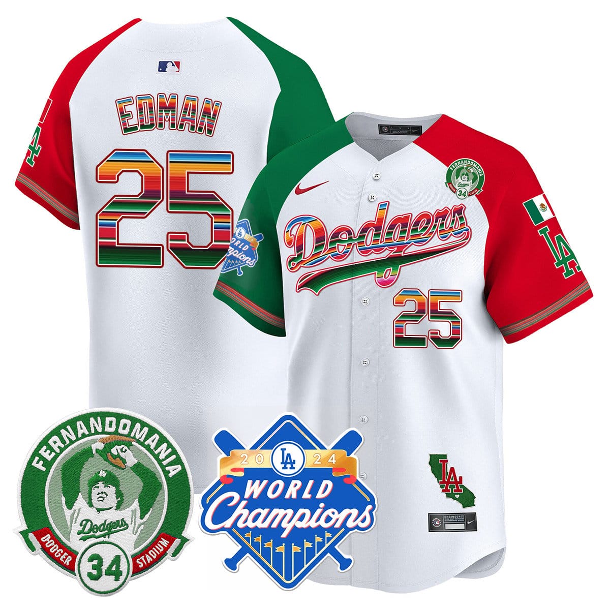 Dodgers Mexico Fernando Memorial & 2024 World Series Champions Patch Jersey - All Stitched - Image 45