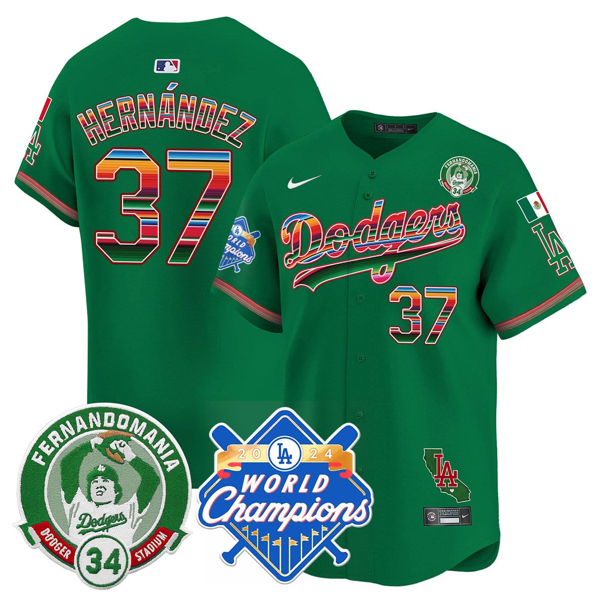 Dodgers Mexico Fernando Memorial & 2024 World Series Champions Patch Jersey - All Stitched - Image 49