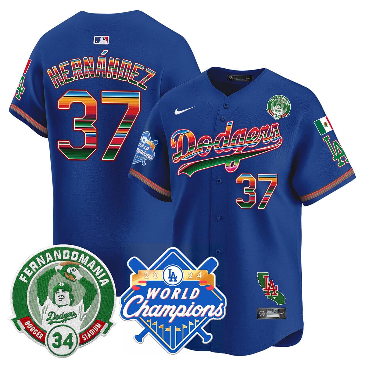 Dodgers Mexico Fernando Memorial & 2024 World Series Champions Patch Jersey - All Stitched - Image 53