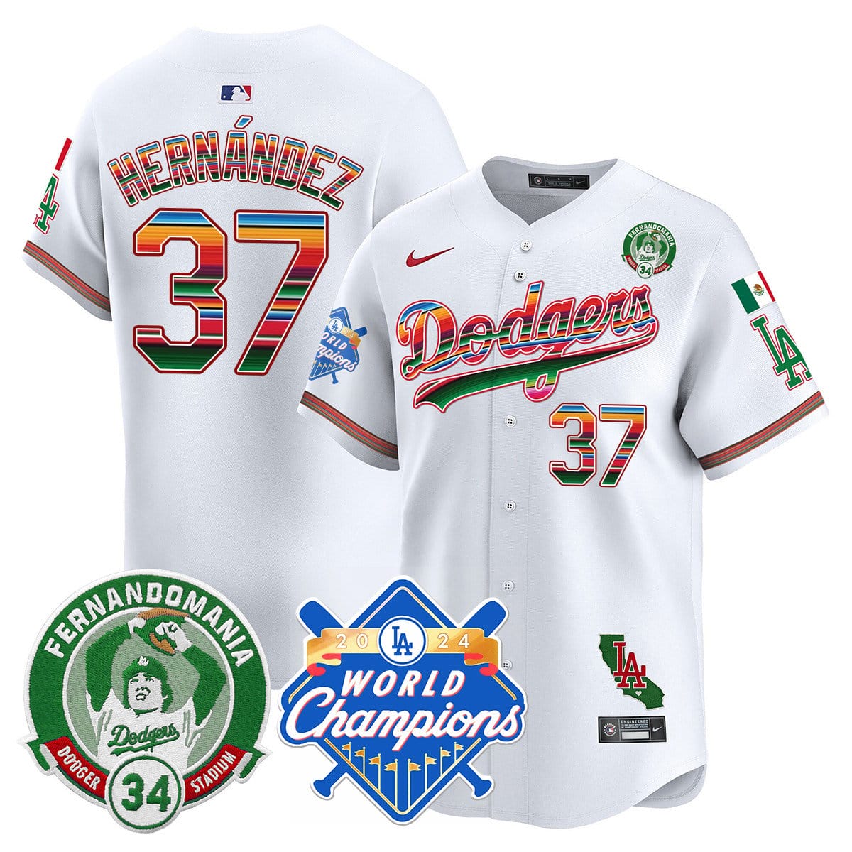 Dodgers Mexico Fernando Memorial & 2024 World Series Champions Patch Jersey - All Stitched - Image 54