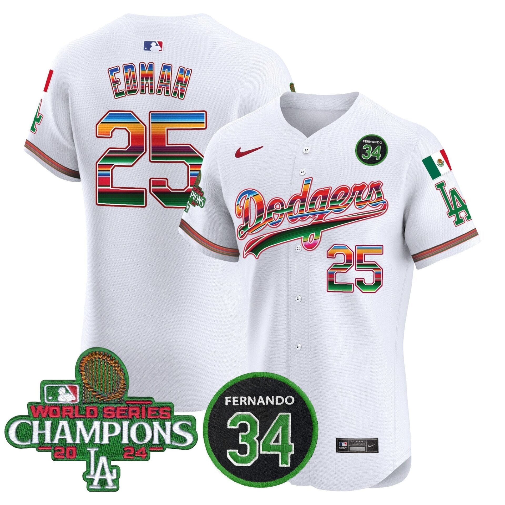 Dodgers Mexico 2024 World Series Champions Vapor Premier Elite Jersey V2 - All Stitched - Image 9