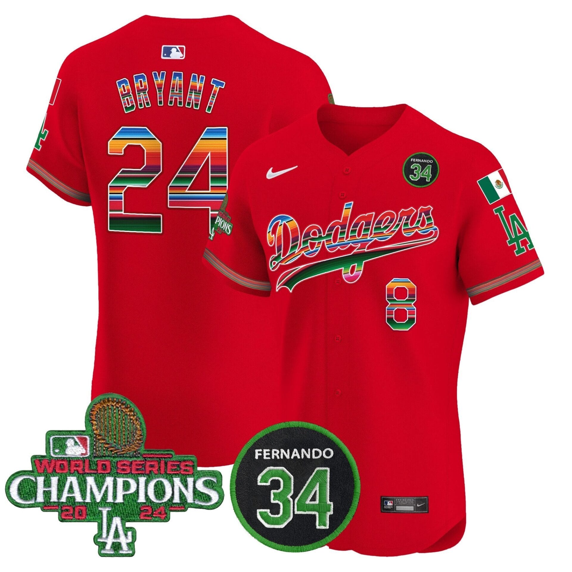 Dodgers Mexico 2024 World Series Champions Vapor Premier Elite Jersey V2 - All Stitched - Image 55