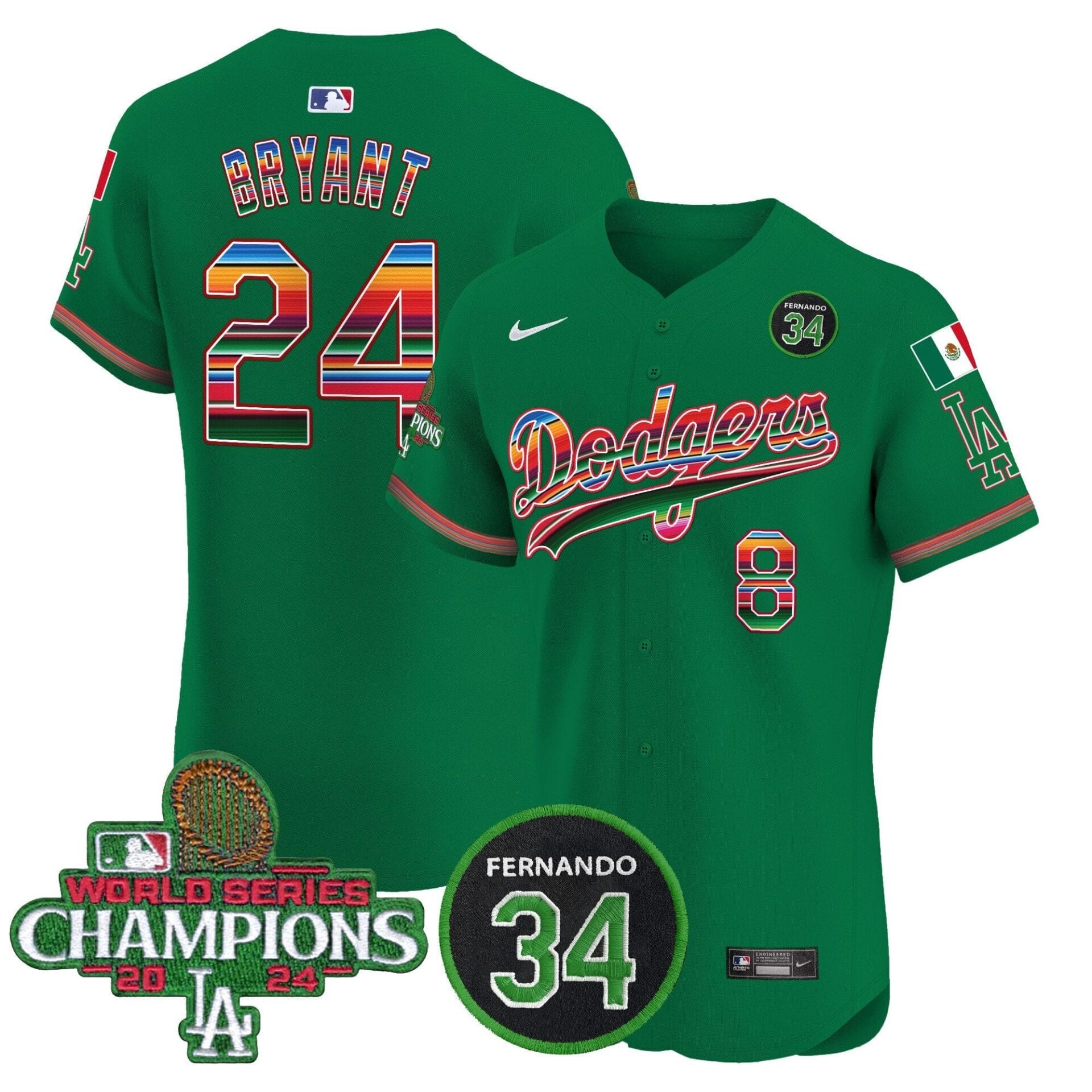 Dodgers Mexico 2024 World Series Champions Vapor Premier Elite Jersey V2 - All Stitched - Image 45