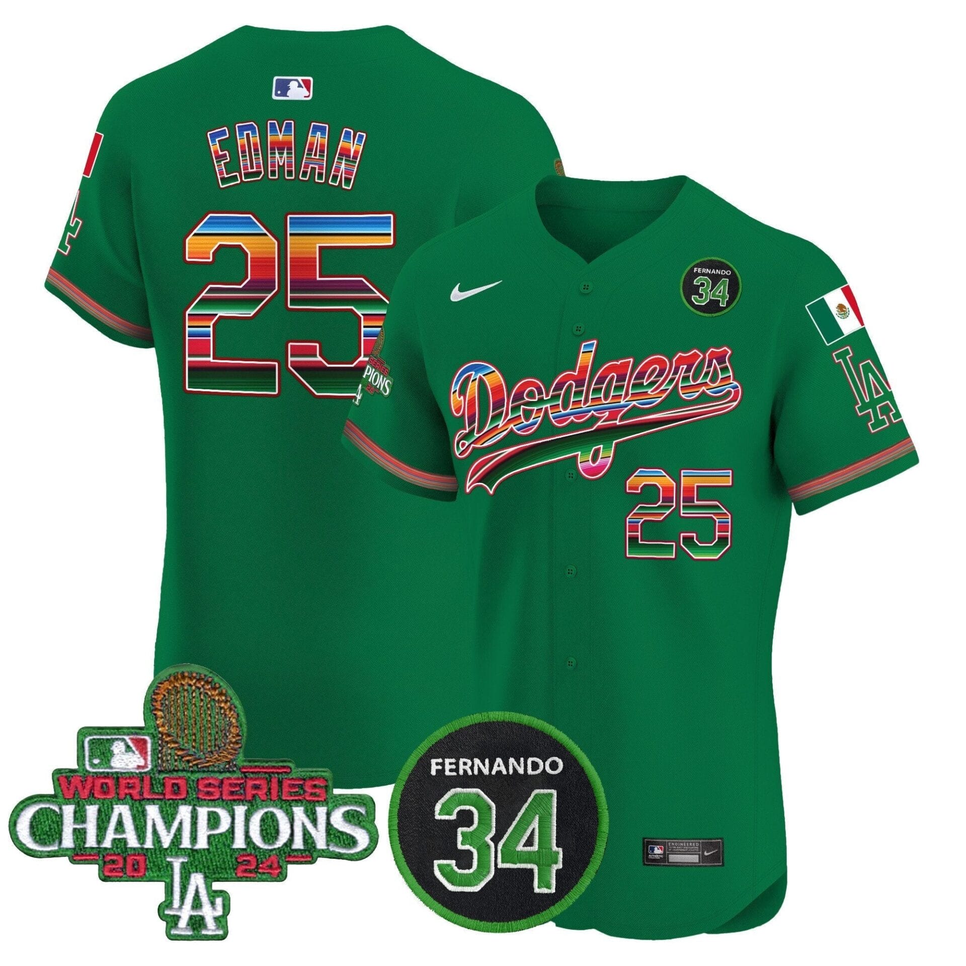 Dodgers Mexico 2024 World Series Champions Vapor Premier Elite Jersey V2 - All Stitched - Image 49