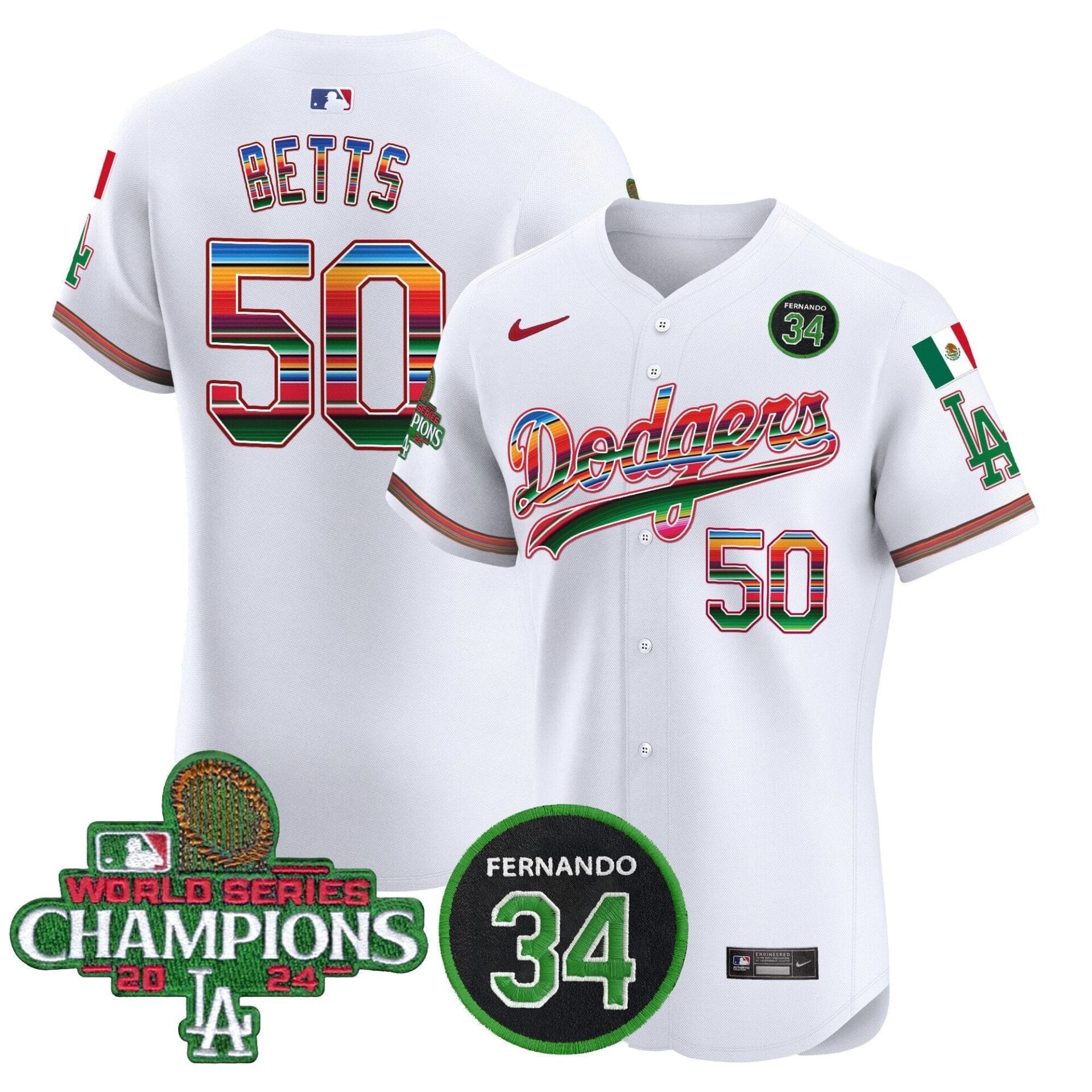 Dodgers Mexico 2024 World Series Champions Vapor Premier Elite Jersey V2 - All Stitched - Image 4