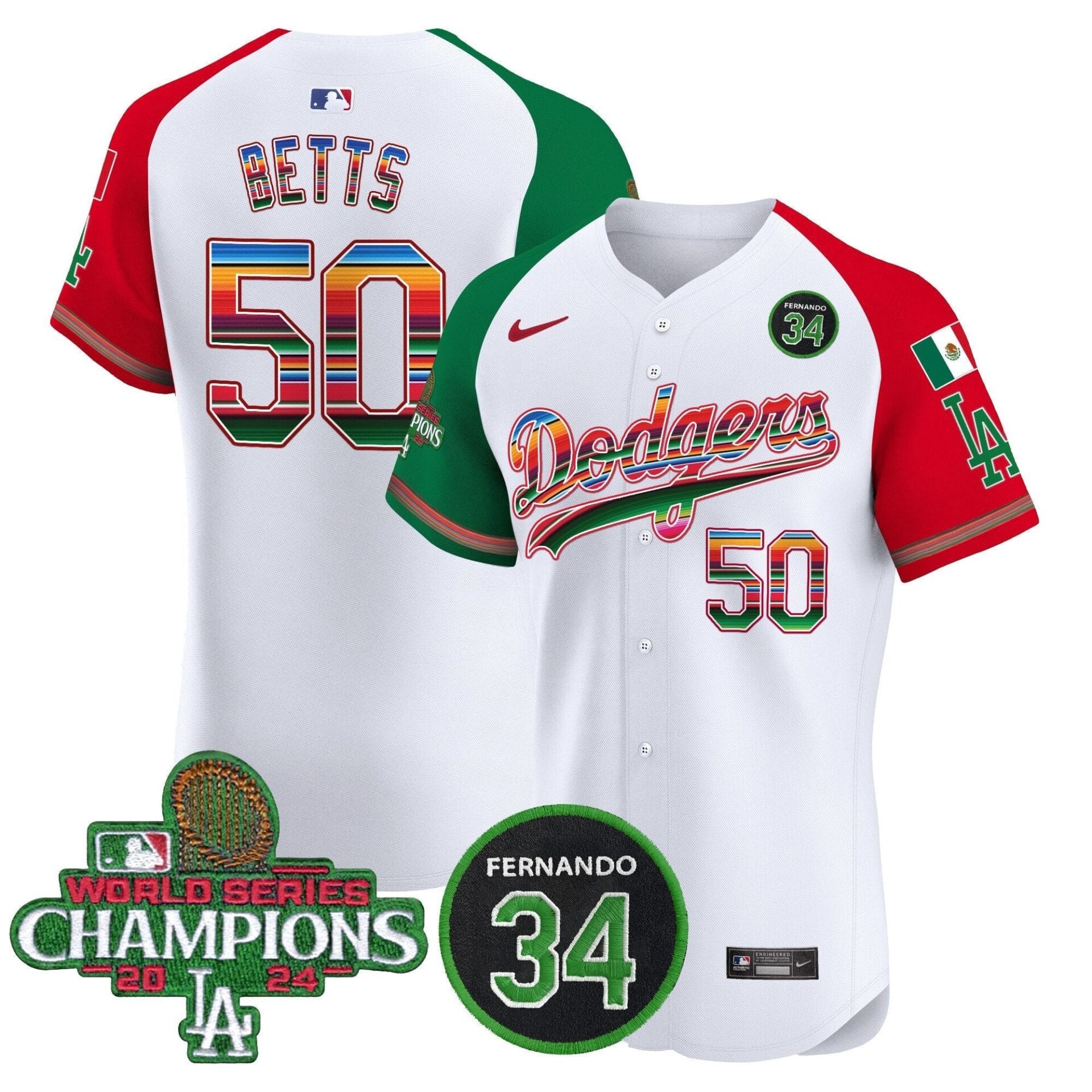 Dodgers Mexico 2024 World Series Champions Vapor Premier Elite Jersey V2 - All Stitched - Image 34