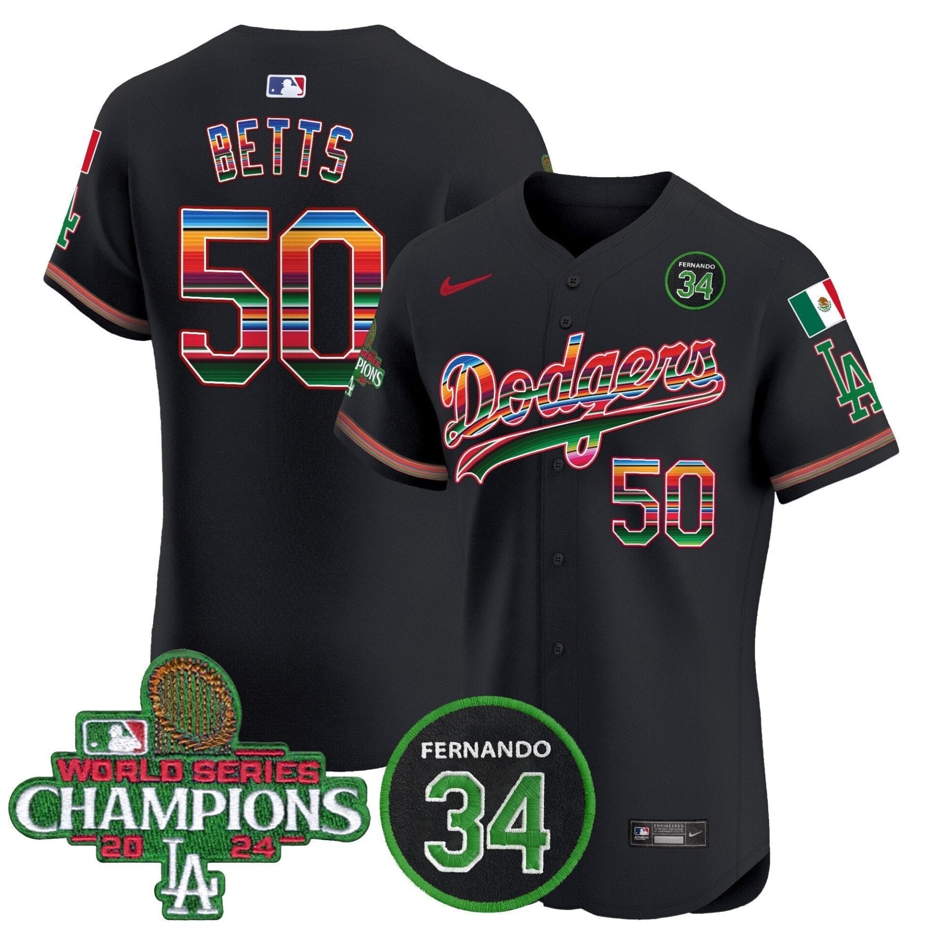 Dodgers Mexico 2024 World Series Champions Vapor Premier Elite Jersey V2 - All Stitched - Image 24
