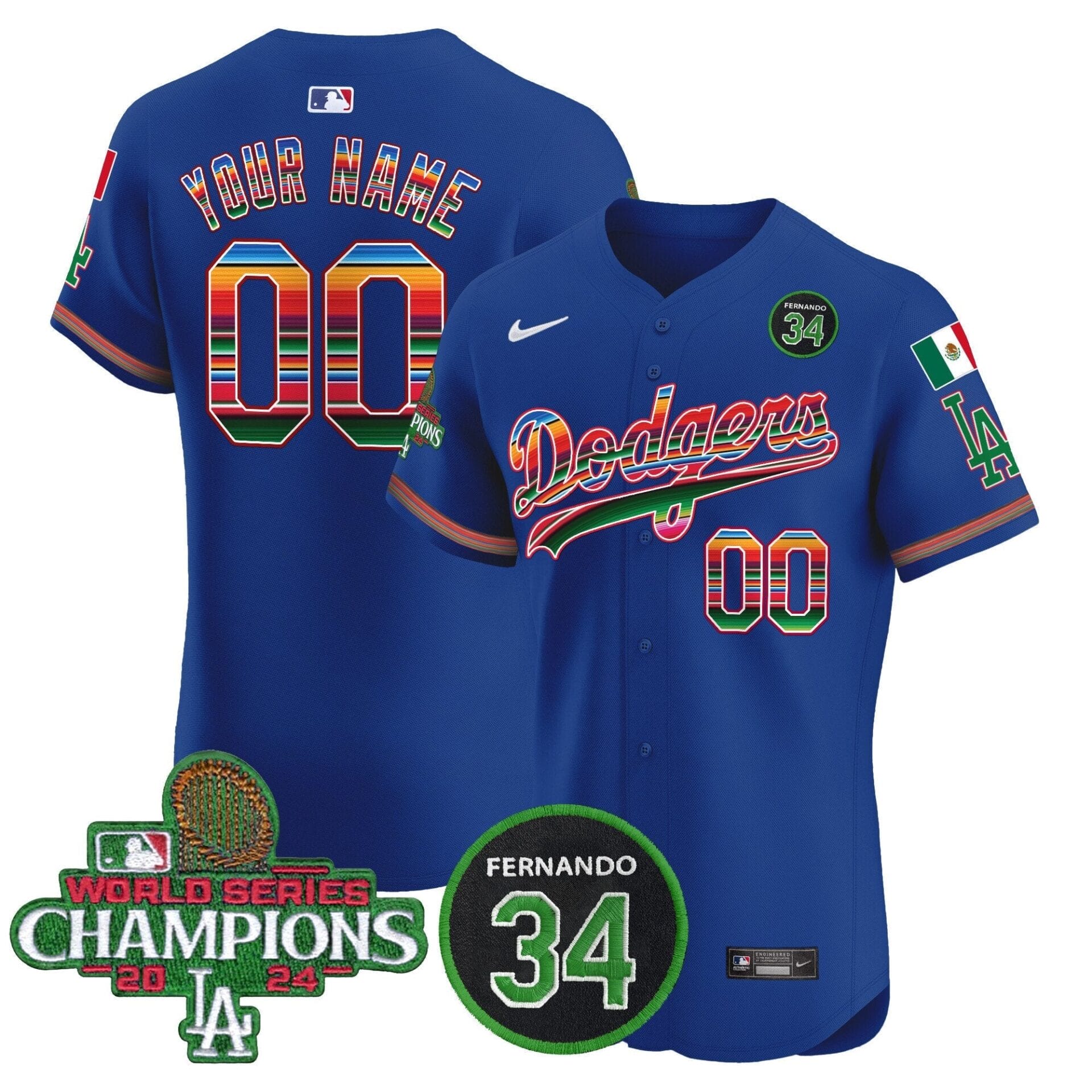 Dodgers Mexico 2024 World Series Champions Vapor Premier Elite Custom Jersey V2 - All Stitched - Image 2