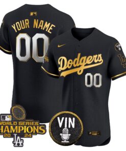 Dodgers 2024 World Series Champions Gold Trim Vapor Premier Elite Custom Jersey - All Stitched