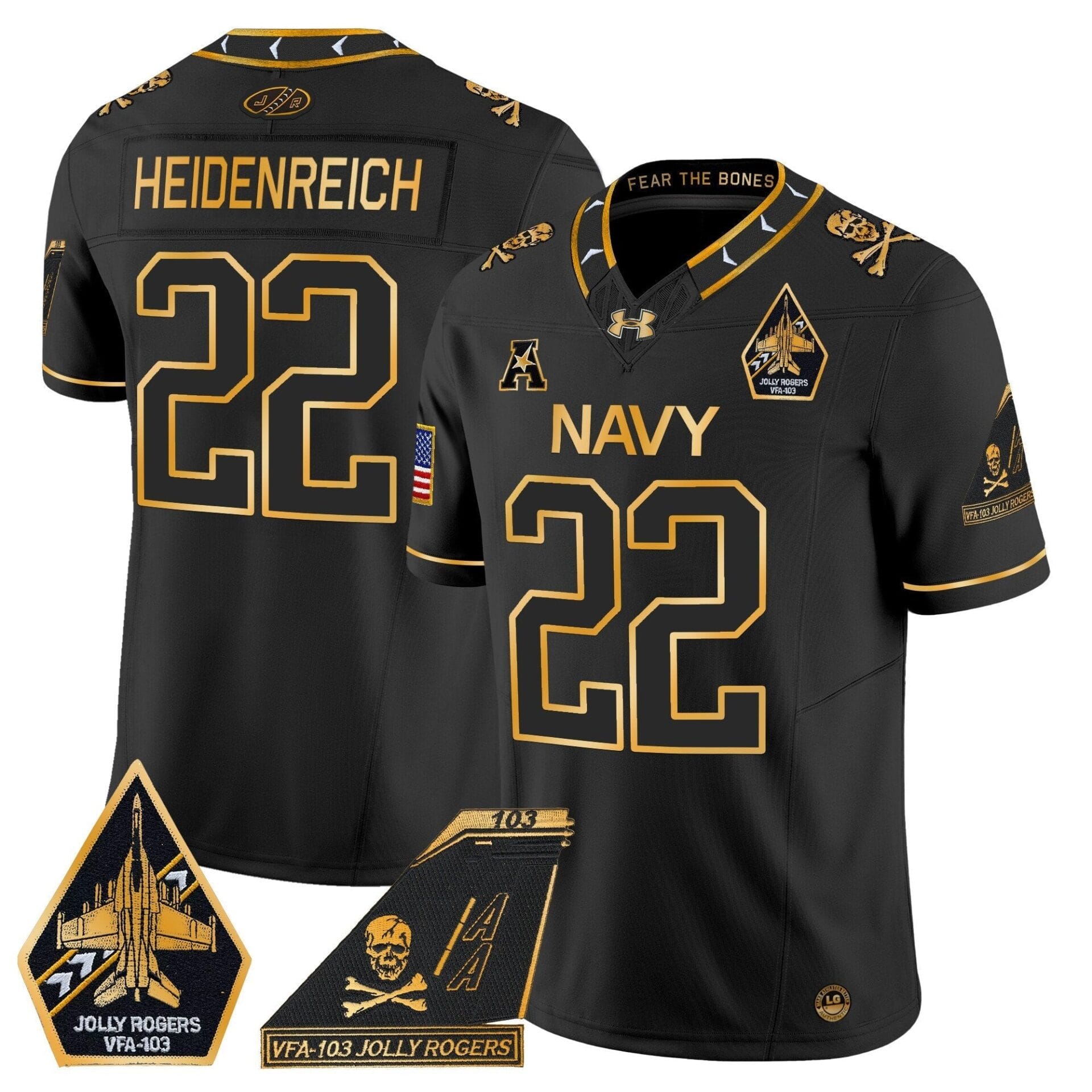 Navy Midshipmen 2024 Jolly Rogers Patch Gold Vapor Limited Jersey - All Stitched - Image 22
